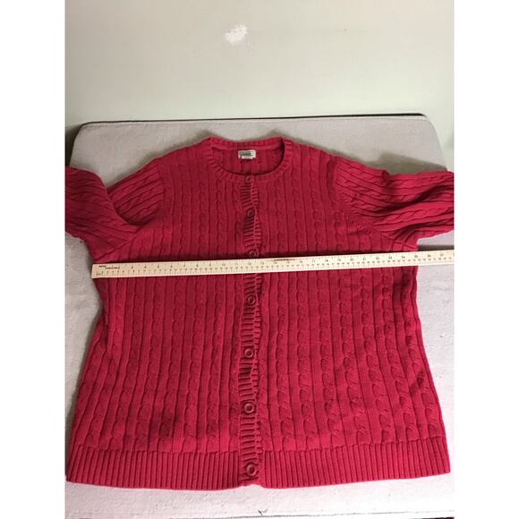 LL Bean Women Cable Knit Fisherman Sweater Sz.2X Red Wool Heavyweight Cardigan - Picture 8 of 10